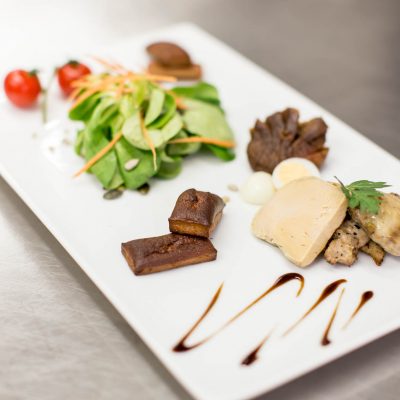 Méli mélo de filet de caille au foie gras